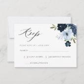 marineblauwe en lichtblauwe bloemige RSVP kaart (Voorkant)