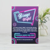 Marineblauwe en neon moderne bingo-avond uitnodigi kaart (Staand voorkant)
