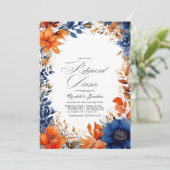 Marineblauwe en or waterverf bloemendiner ter voor kaart (Staand voorkant)