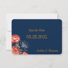 Marineblauwe en Oranje Pioen Huwelijk Save The Date