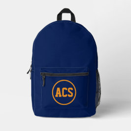 Marineblauwe en oranje schoolkleuren en letters bedrukte rugzak