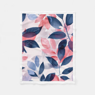 Marineblauwe en roze bladpatroon fleece deken