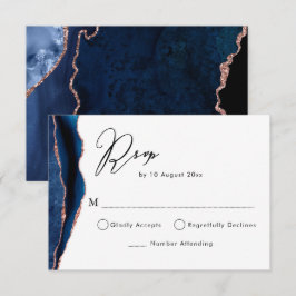 marineblauwe en roze gouden agaat RSVP kaart