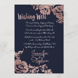 Marineblauwe en roze gouden bloemige wensput kaart