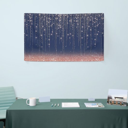 Marineblauwe en roze gouden glitters schitterende  spandoek (Beurs)