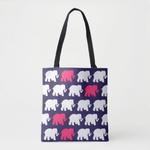 Marineblauwe en roze olifanten ontwerp tas