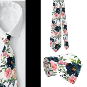 Marineblauwe en roze rozen bloemen bloem halsdoek stropdas