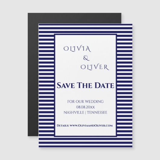 Marineblauwe en wit gestreepte magnetische kaart (Voorkant / Achterkant)