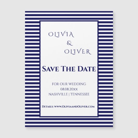 Marineblauwe en wit gestreepte magnetische kaart (Voorkant)