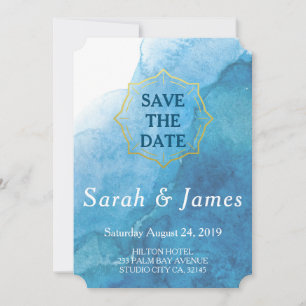 Marineblauwe en witte aquarel strand bruiloft save the date