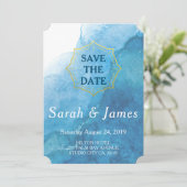 Marineblauwe en witte aquarel strand bruiloft save the date (Staand voorkant)