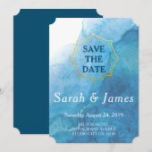 Marineblauwe en witte aquarel strand bruiloft save the date (Voorkant / Achterkant)