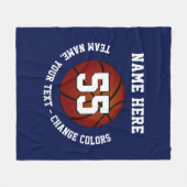 Marineblauwe en witte basketbal fleece deken (Voorkant (Horizontaal))
