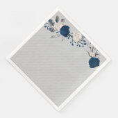 marineblauwe en witte bloemen botanische krans bru servet (Hoek)