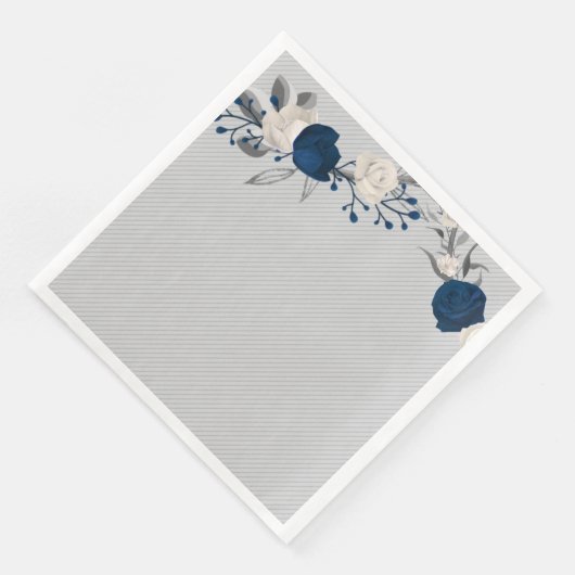 marineblauwe en witte bloemen botanische krans bru servet (Hoek)