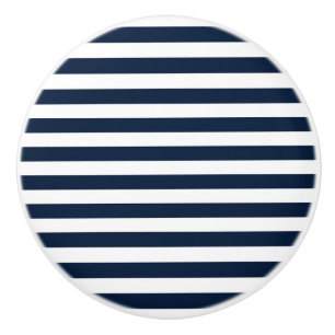 Marineblauwe en witte chic gestreepte ladekast keramische knop