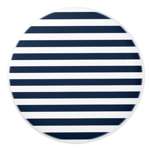 Marineblauwe en witte chic gestreepte ladekast keramische knop (Voorkant)