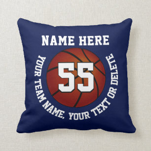 Marineblauwe en witte gepersonaliseerde basketbal kussen