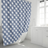 Marineblauwe en witte geruite gordijnen