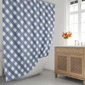 Marineblauwe en witte geruite gordijnen
