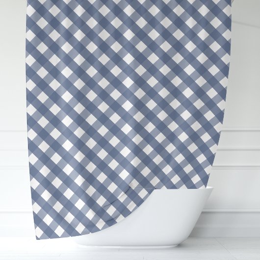Marineblauwe en witte geruite gordijnen