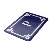 Marineblauwe en witte Griekse Sleutel Frame Monogr Badmat (Gekanteld)
