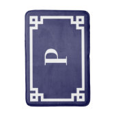 Marineblauwe en witte Griekse Sleutel Frame Monogr Badmat (Voorkant Verticaal)