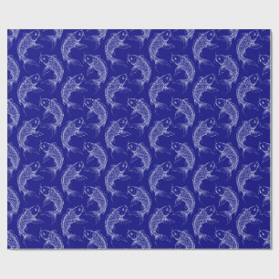Marineblauwe en witte Koi vis Japanse Cadeaupapier