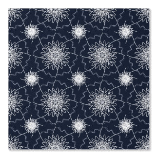 Marineblauwe en witte Mandala Geometrische Behang