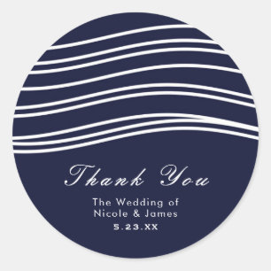 Marineblauwe en Witte Moderne Golf Trouwdag Ronde Sticker