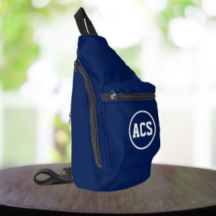 Marineblauwe en witte schoolkleuren en letters sling bag