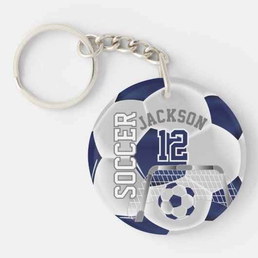 Marineblauwe en witte voetbal ⚽ bal sleutelhanger (Voorkant)