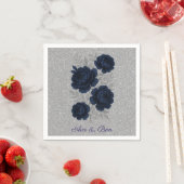 Marineblauwe en zilver glinsterende bladeren bruil servet (Insitu)