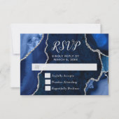 Marineblauwe en Zilveren Agaat Marmeren RSVP Kaartje (Voorkant)