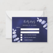 Marineblauwe eucalyptus trouwreactie RSVP Notitiekaartje (Voorkant)