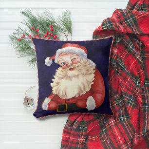Marineblauwe fluwelen vintage kerstman Kerstmis Kussen