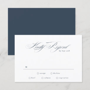 Marineblauwe formele elegante kalligrafie bruiloft RSVP kaartje