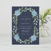 Marineblauwe Formele Hydrangea Bruiloft Kaart (Staand voorkant)