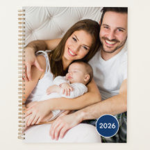 Marineblauwe foto familieplanner met jaar