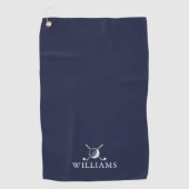 Marineblauwe gegersonaliseerde naam golfbal en -cl golfhanddoek (Voorkant)