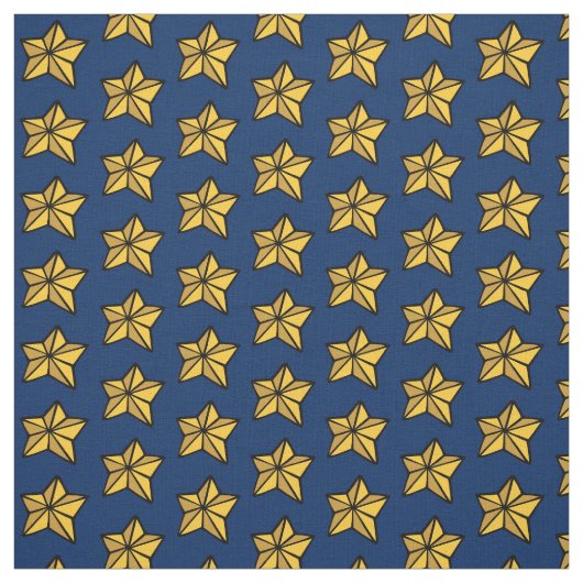 Marineblauwe gele nautische ster stof per meter (Swatch)