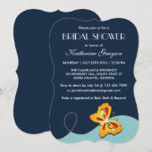 Marineblauwe Gele Vlinder Uitnodiging voor Douche (Voorkant / Achterkant)