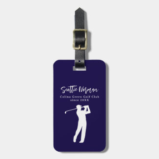 Marineblauwe gepersonaliseerde golfer naam bagagelabel