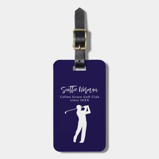 Marineblauwe gepersonaliseerde golfer naam bagagelabel (Voorkant verticaal)