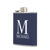 Marineblauwe gepersonaliseerde monogram en naam heupfles (Links)
