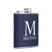 Marineblauwe gepersonaliseerde monogram en naam heupfles (Rechts)