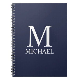 Marineblauwe gepersonaliseerde monogram en naam notitieboek
