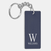 Marineblauwe gepersonaliseerde monogram en naam sleutelhanger (Voorkant Links)