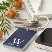 Marineblauwe gepersonaliseerde monogram en naam sleutelhanger (Voorkant Rechts)
