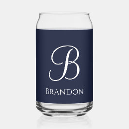Marineblauwe gepersonaliseerde naam en monogram blikvorm glas